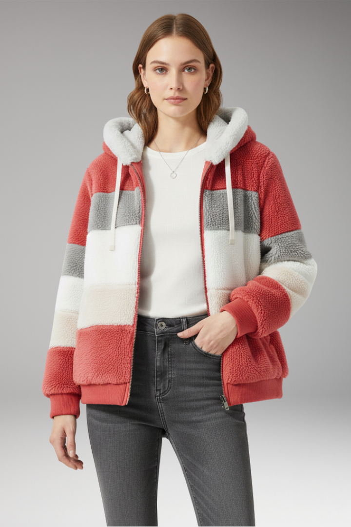 Women's Jacket with Hood and Striped Surface