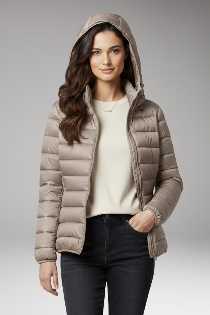 Women's Jacket with Hood and Textured Surface