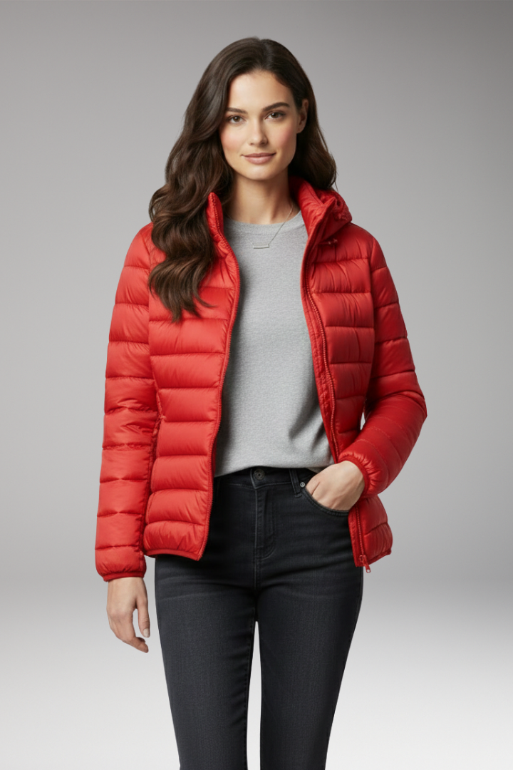 Women's Jacket with Hood and Textured Surface