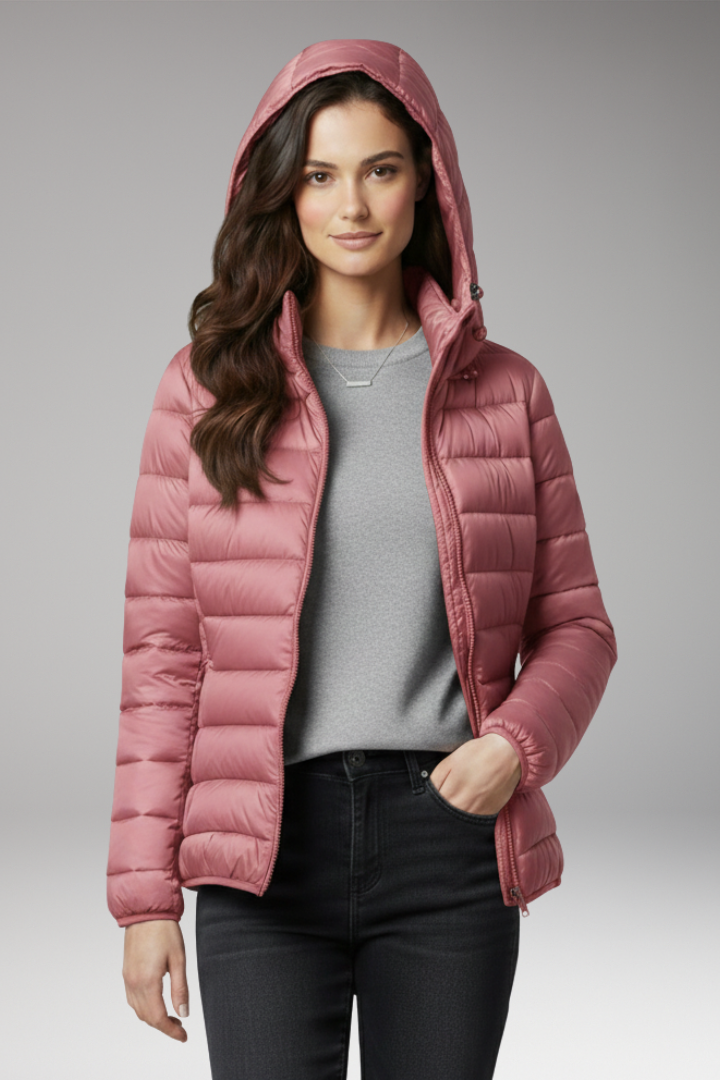 Women's Jacket with Hood and Textured Surface