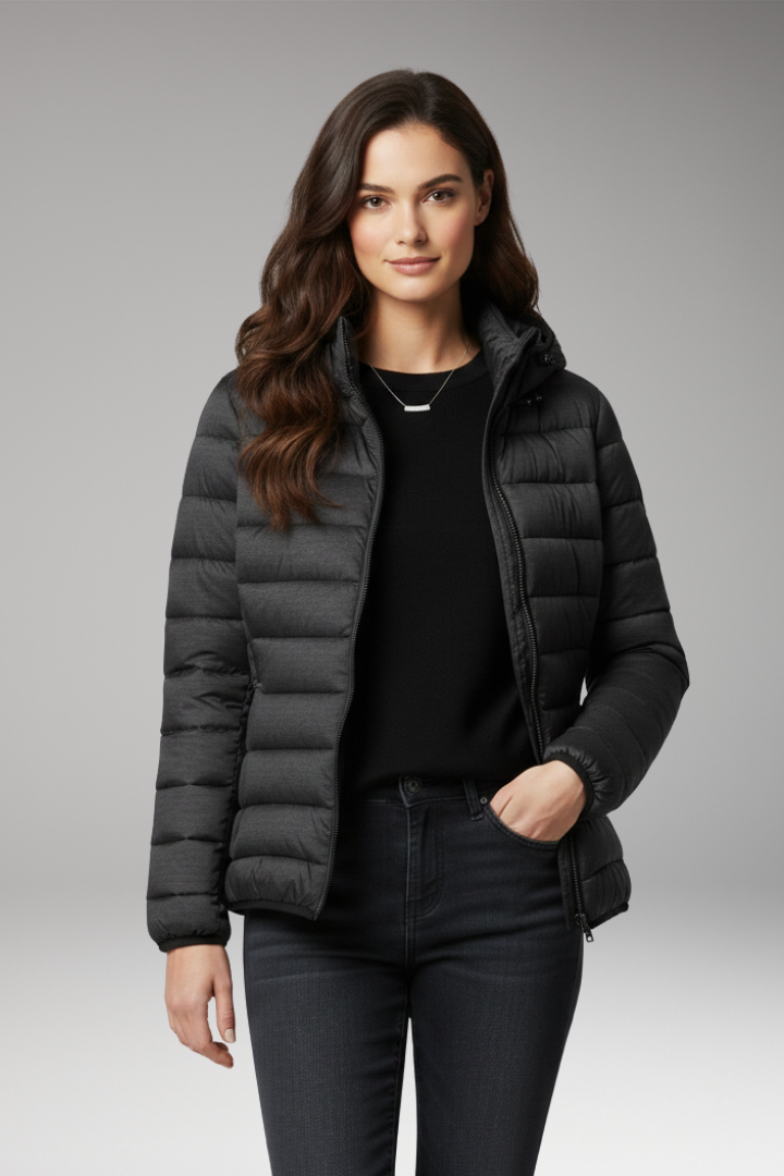 Women's Jacket with Hood and Textured Surface