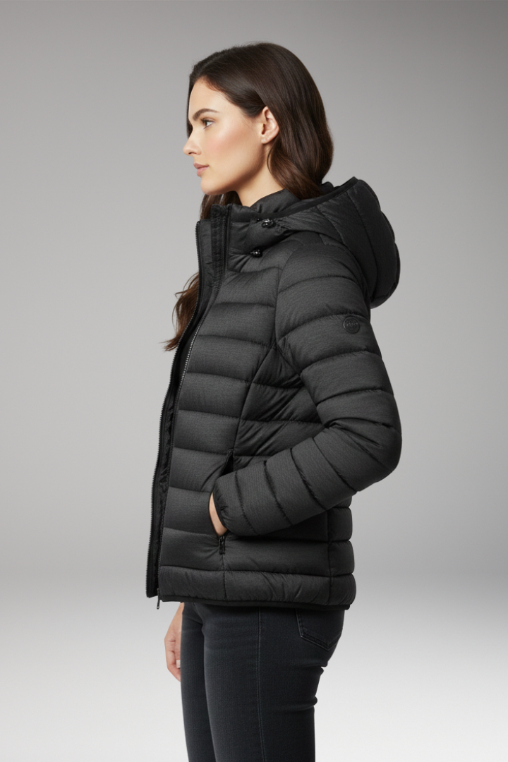 Women's Jacket with Hood and Textured Surface