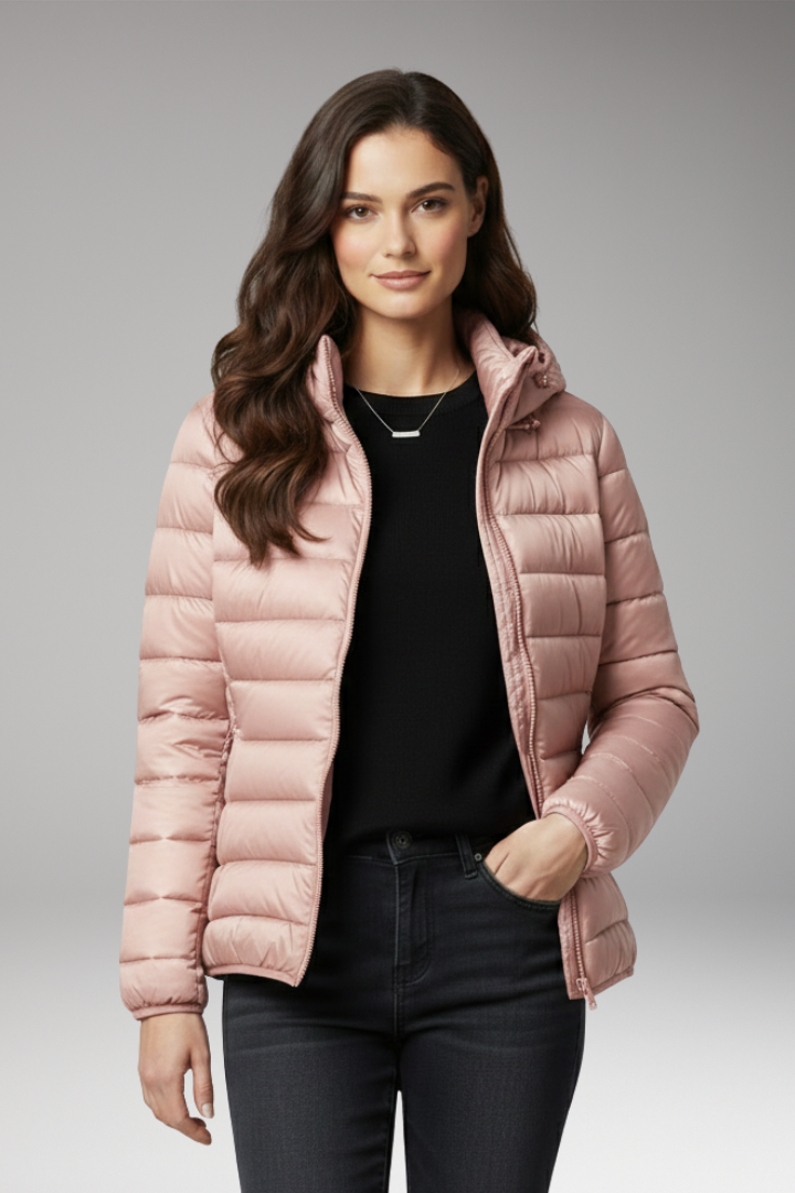 Women's Jacket with Hood and Textured Surface