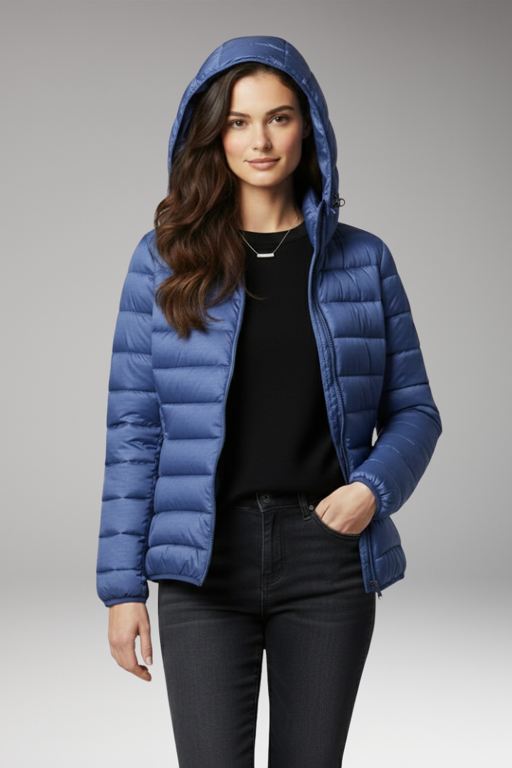 Women's Jacket with Hood and Textured Surface