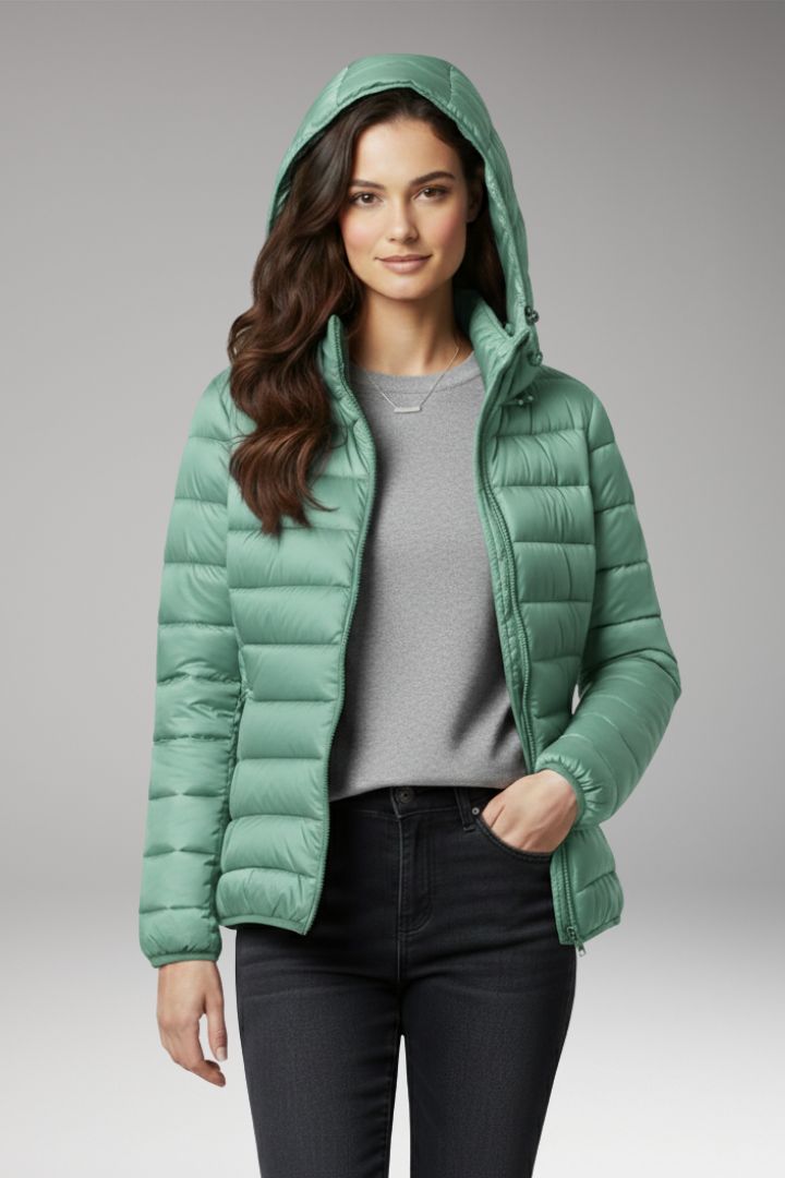 Women's Jacket with Hood and Textured Surface