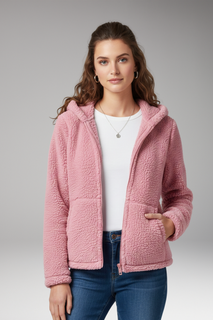 Women's Jacket with Hooded Neckline and Long Sleeves