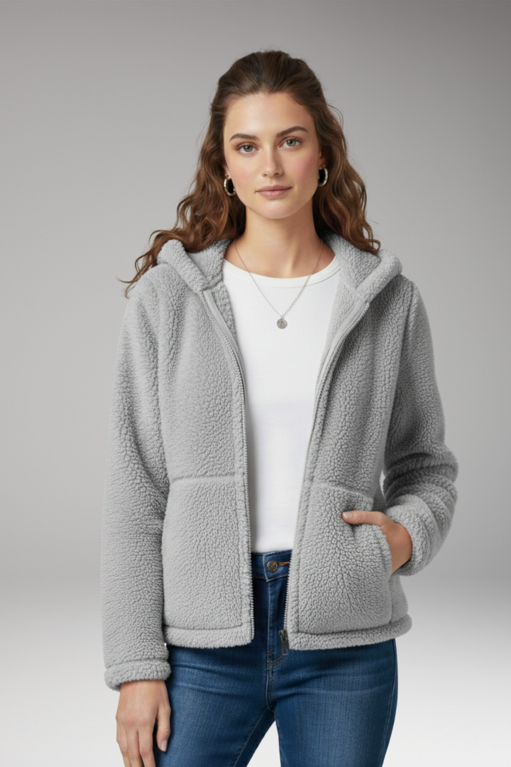 Women's Jacket with Hooded Neckline and Long Sleeves