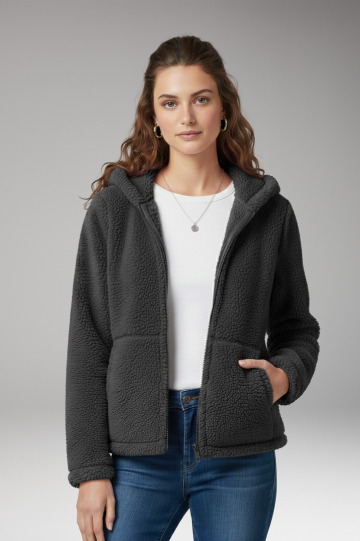 Women's Jacket with Hooded Neckline and Long Sleeves
