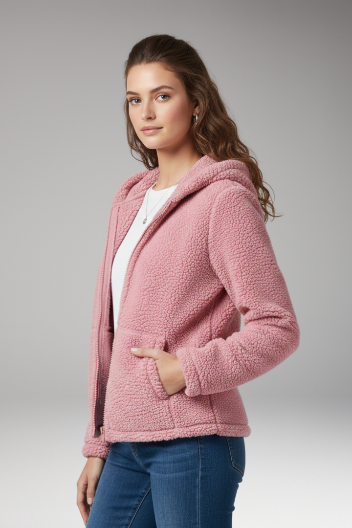 Women's Jacket with Hooded Neckline and Long Sleeves