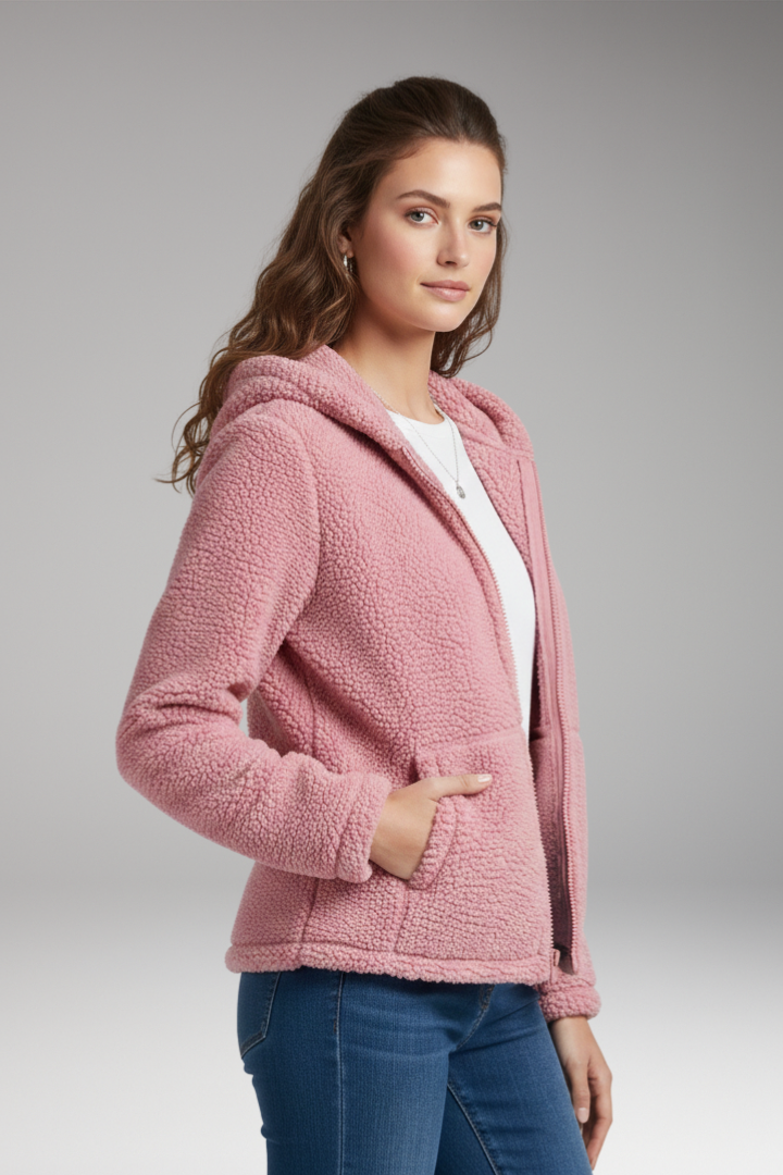 Women's Jacket with Hooded Neckline and Long Sleeves