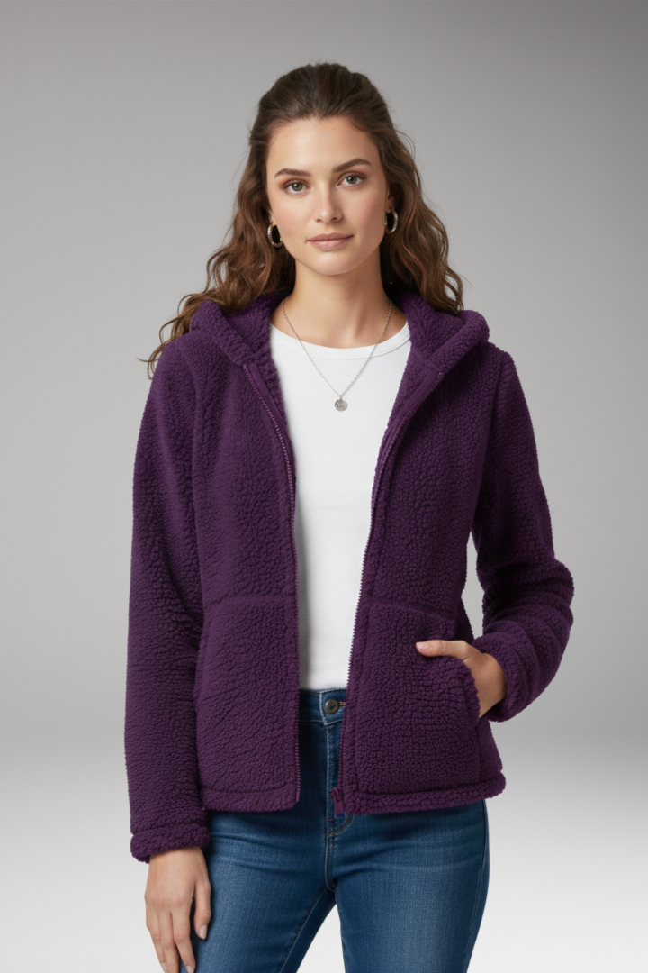 Women's Jacket with Hooded Neckline and Long Sleeves