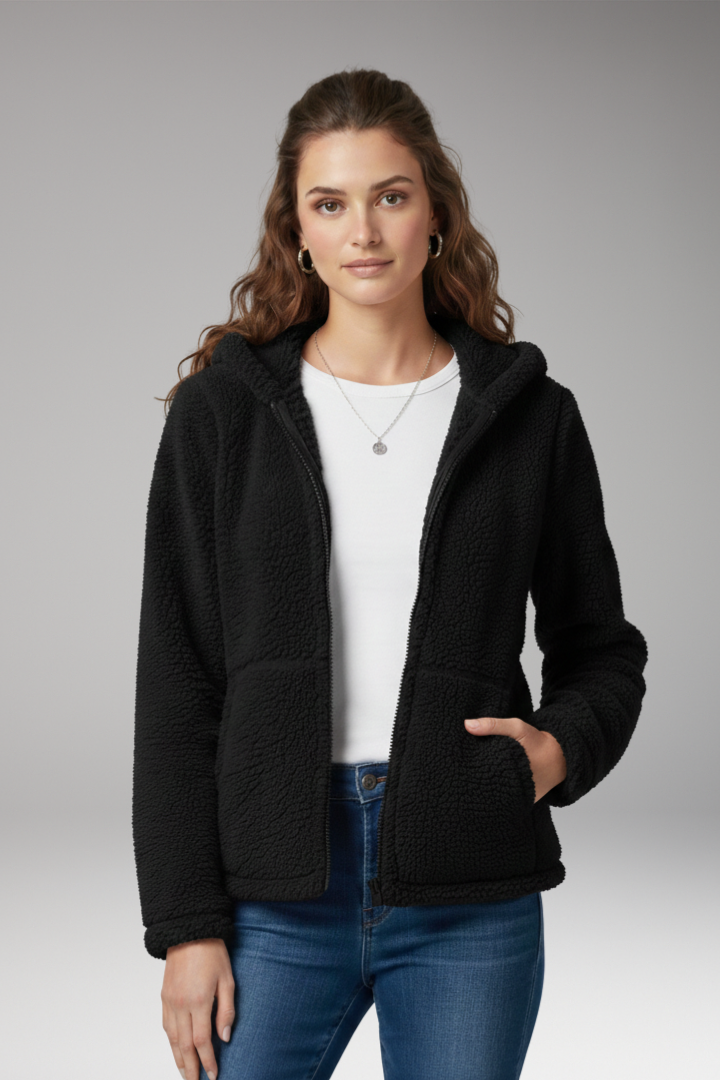 Women's Jacket with Hooded Neckline and Long Sleeves