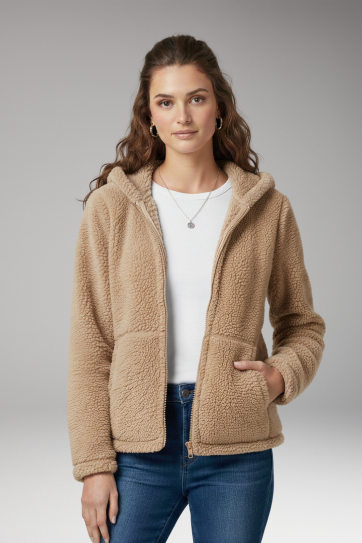 Women's Jacket with Hooded Neckline and Long Sleeves