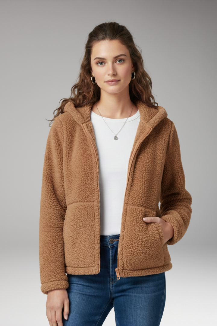 Women's Jacket with Hooded Neckline and Long Sleeves