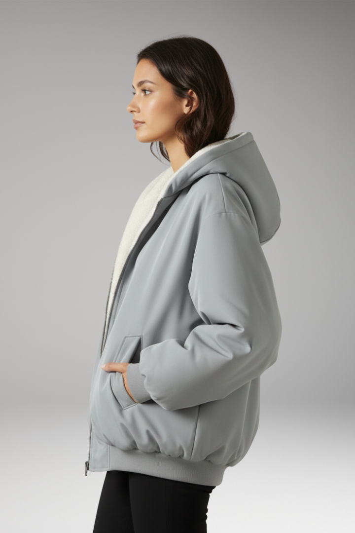 Women's Jacket with Lined Hood and Zip Closure