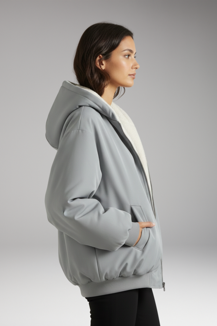 Women's Jacket with Lined Hood and Zip Closure