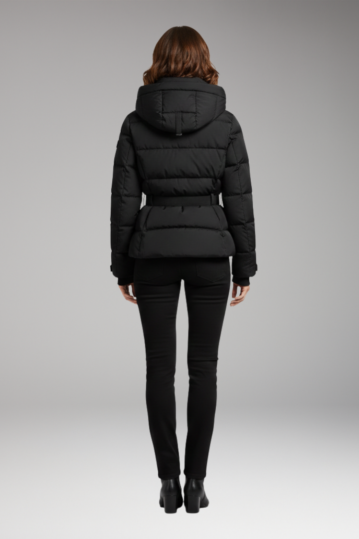 Women's Jacket with Stand-Up Collar and Belted Waist