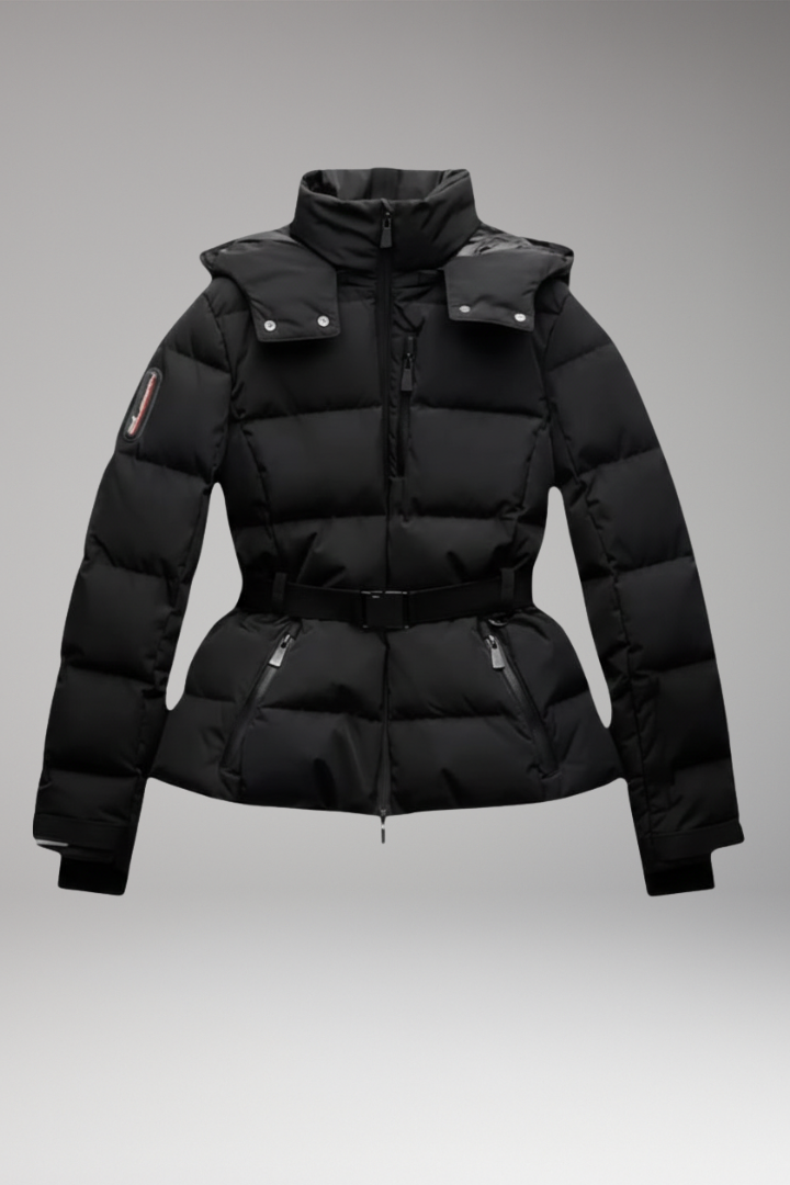 Women's Jacket with Stand-Up Collar and Belted Waist