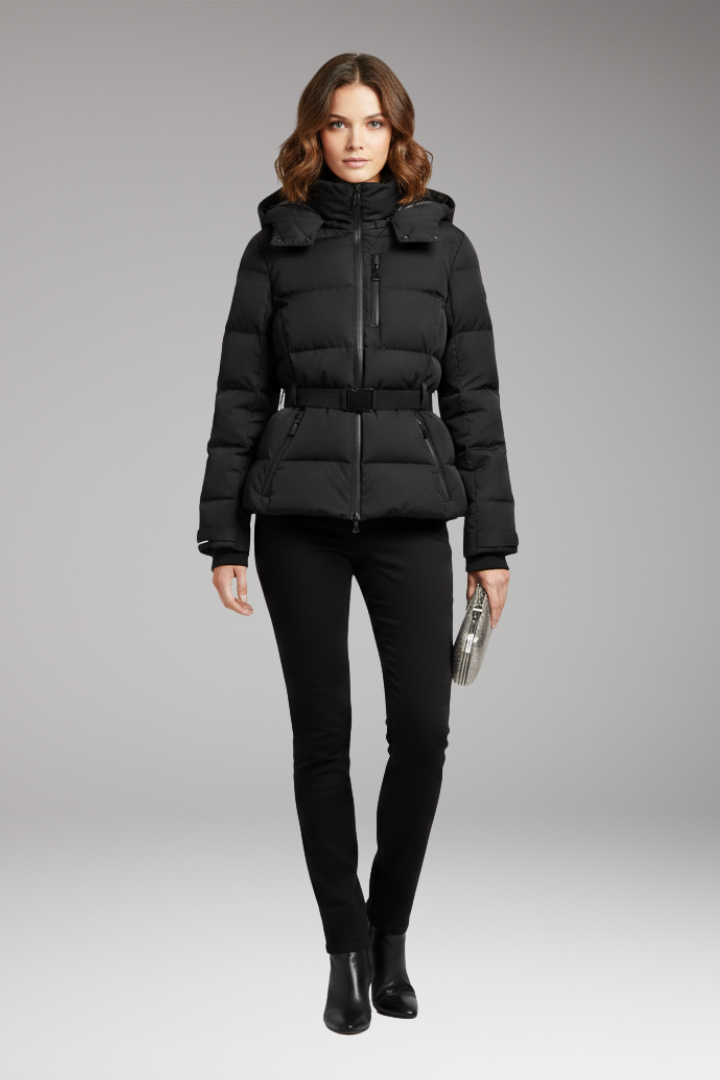 Women's Jacket with Stand-Up Collar and Belted Waist