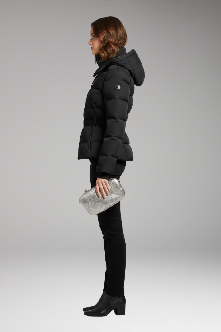 Women's Jacket with Stand-Up Collar and Belted Waist