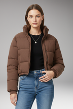 Women's Jacket with Zipper and Quilted Sleeves