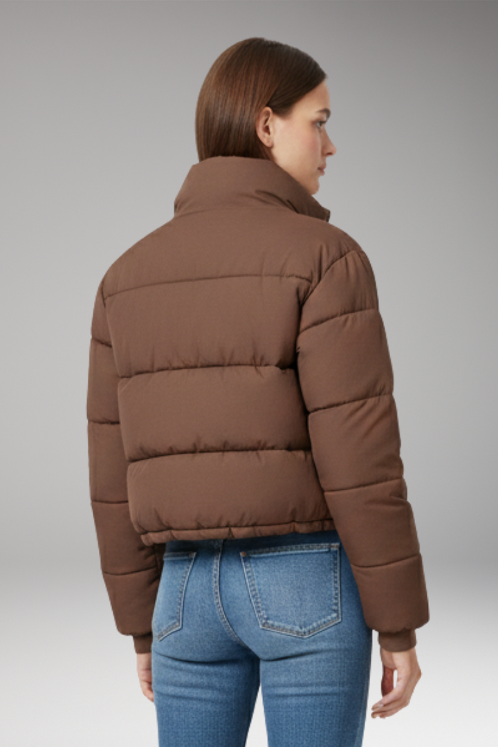 Women's Jacket with Zipper and Quilted Sleeves