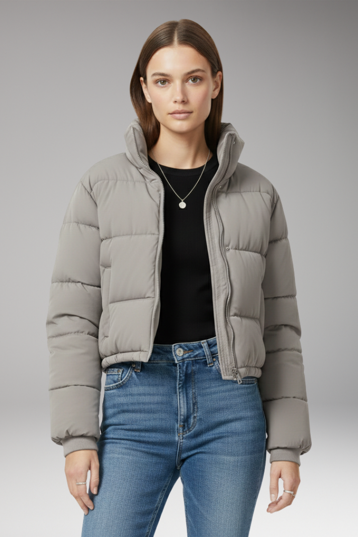 Women's Jacket with Zipper and Quilted Sleeves