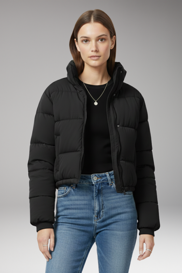 Women's Jacket with Zipper and Quilted Sleeves