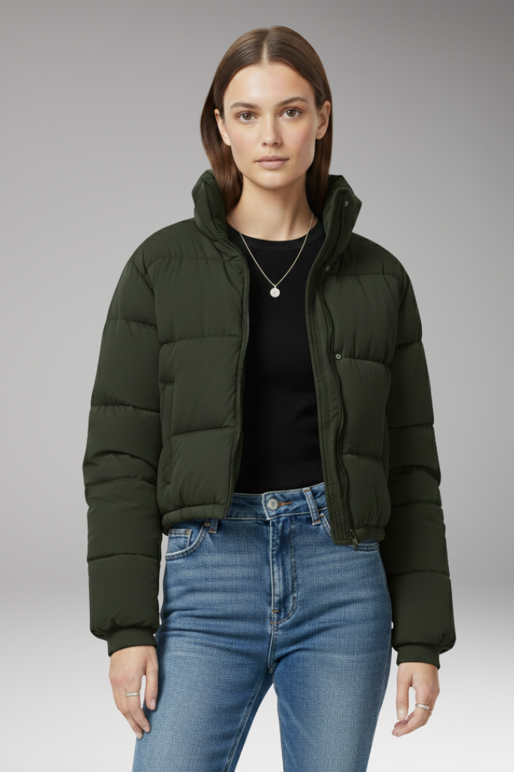 Women's Jacket with Zipper and Quilted Sleeves