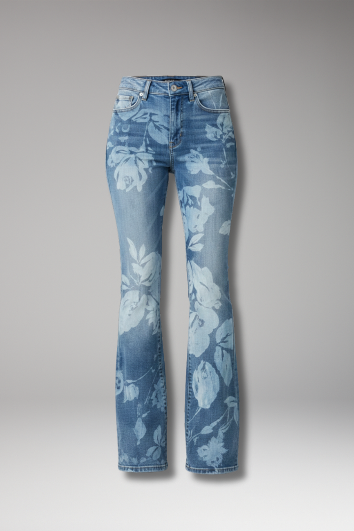 Women's Jeans with Floral Pattern and Straight-Leg Design