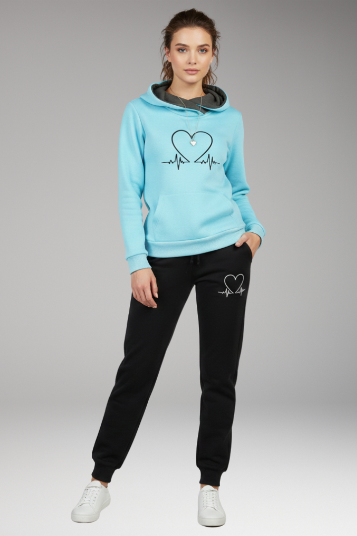 Women's Jogging Set with Printed Hoodie and Tapered Pants