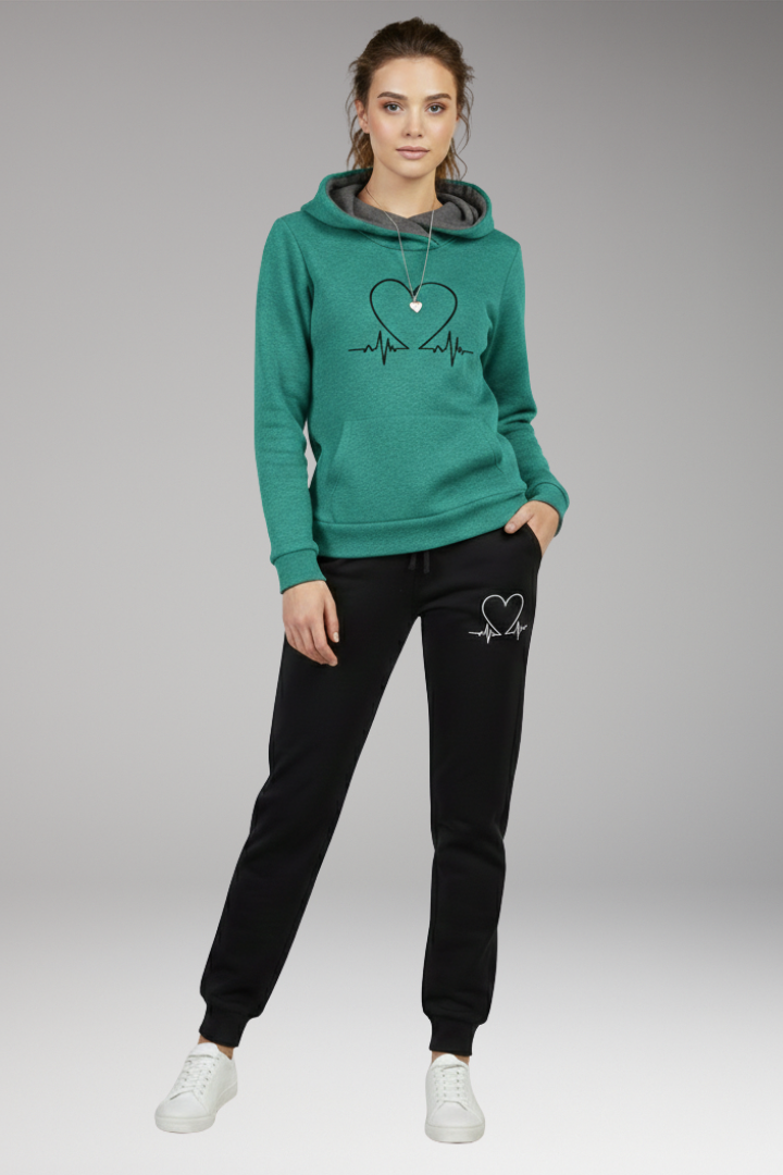 Women's Jogging Set with Printed Hoodie and Tapered Pants
