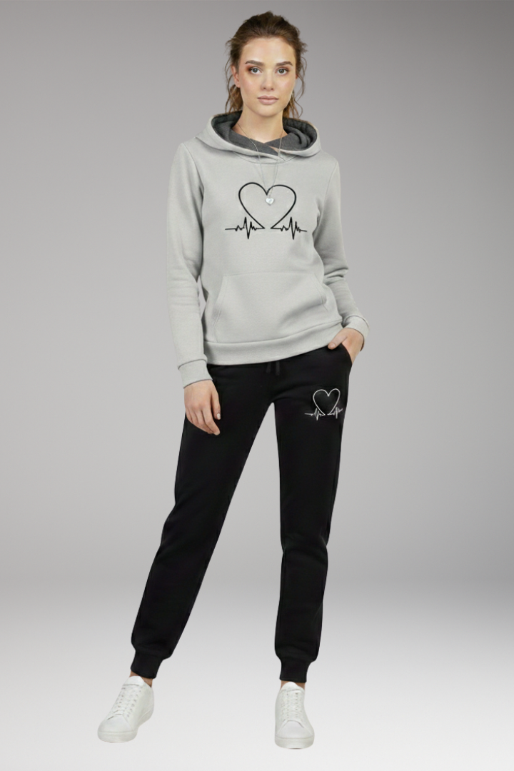 Women's Jogging Set with Printed Hoodie and Tapered Pants