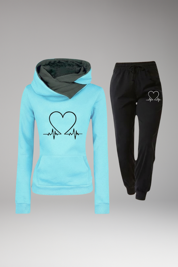 Women's Jogging Set with Printed Hoodie and Tapered Pants