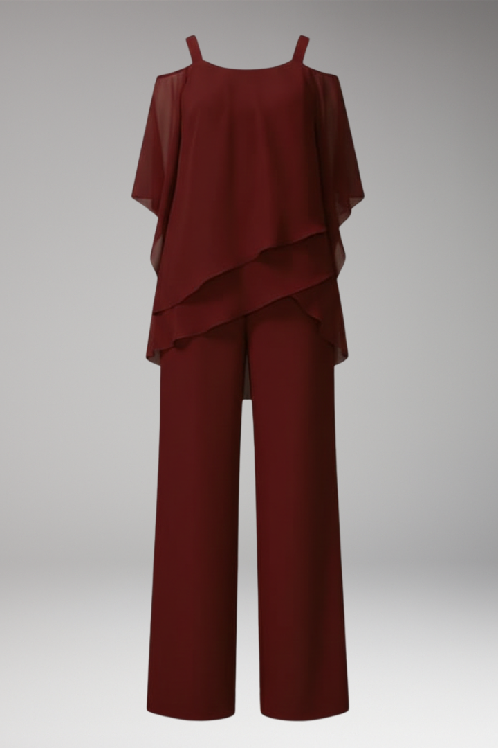 Women's Jumpsuit with Cold-Shoulder Neckline and Wide-Leg Pants