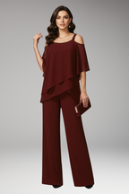 Women's Jumpsuit with Cold-Shoulder Neckline and Wide-Leg Pants
