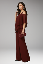 Women's Jumpsuit with Cold-Shoulder Neckline and Wide-Leg Pants