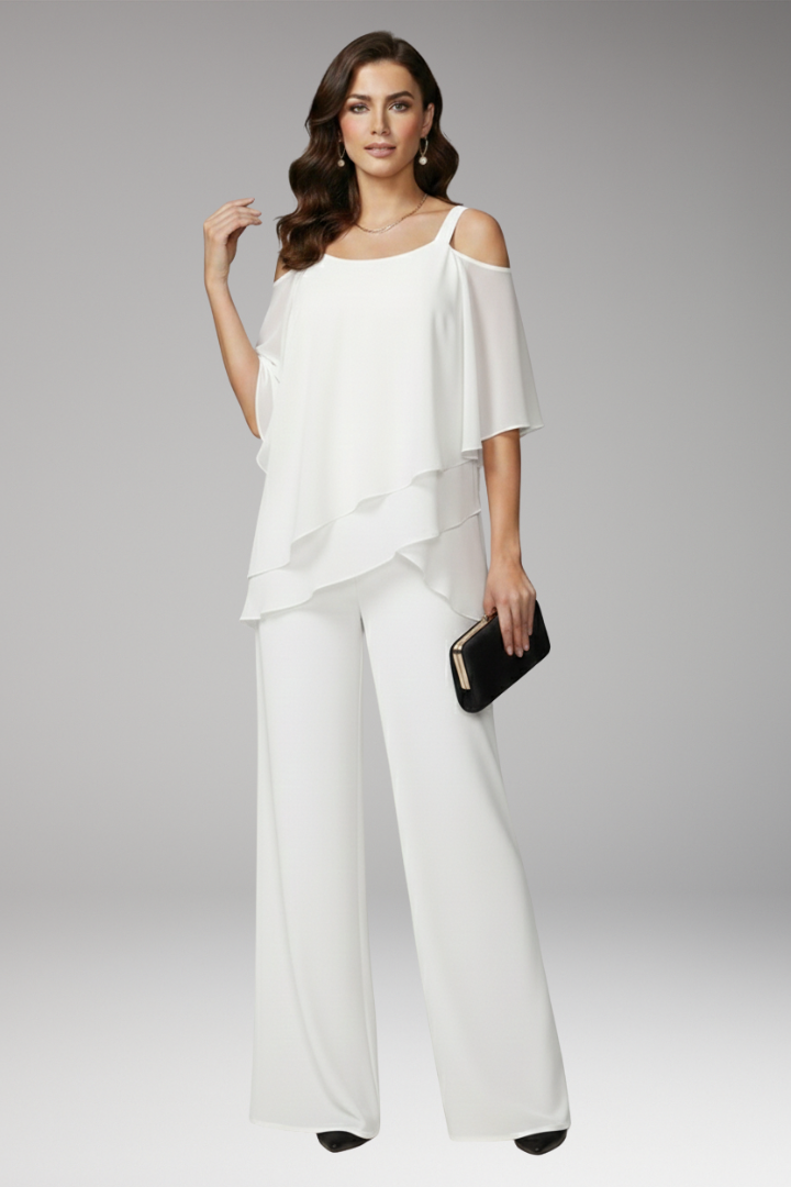 Women's Jumpsuit with Cold-Shoulder Neckline and Wide-Leg Pants