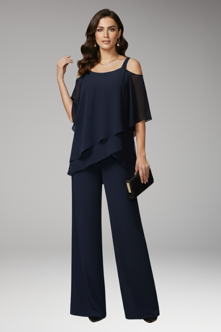 Women's Jumpsuit with Cold-Shoulder Neckline and Wide-Leg Pants