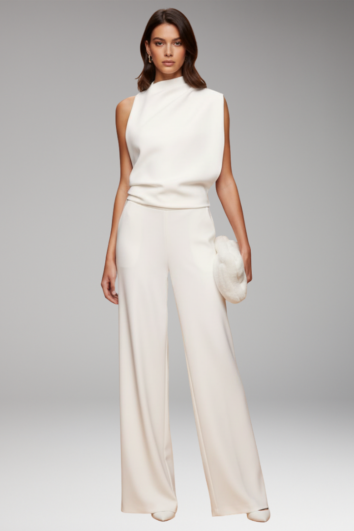 Women's Jumpsuit with Sleeveless Upper and Wide-Leg Design
