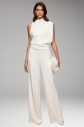 Women's Jumpsuit with Sleeveless Upper and Wide-Leg Design