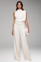 Women's Jumpsuit with Sleeveless Upper and Wide-Leg Design