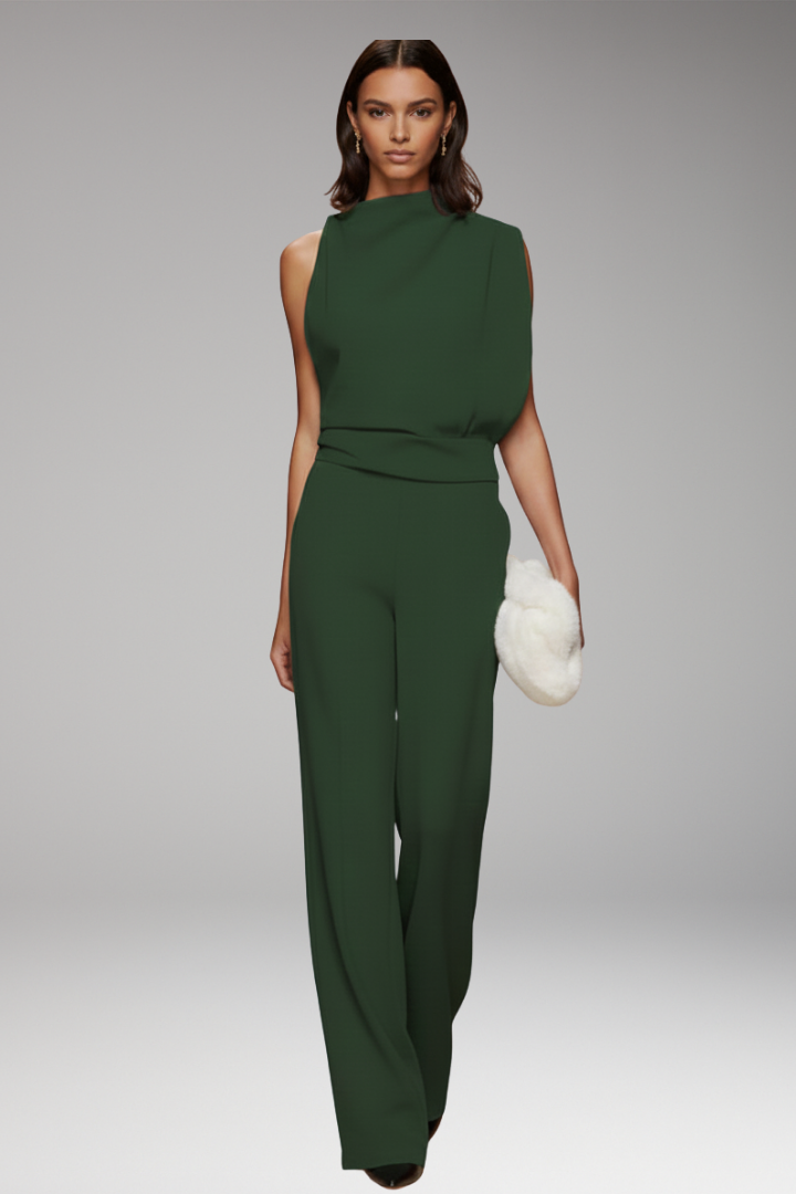 Women's Jumpsuit with Sleeveless Upper and Wide-Leg Design