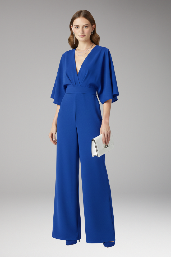 Women's Jumpsuit with V-Neckline and Straight Legs