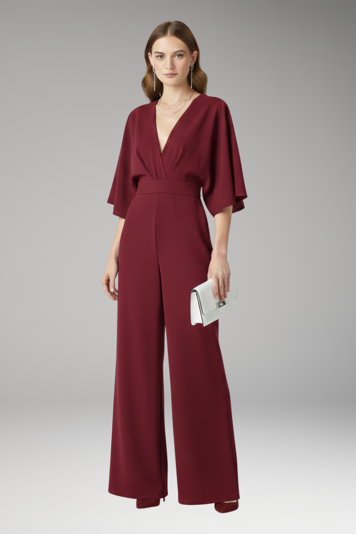 Women's Jumpsuit with V-Neckline and Straight Legs