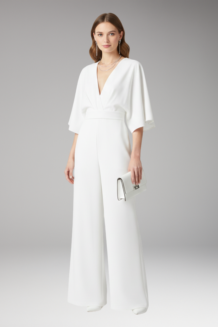 Women's Jumpsuit with V-Neckline and Straight Legs
