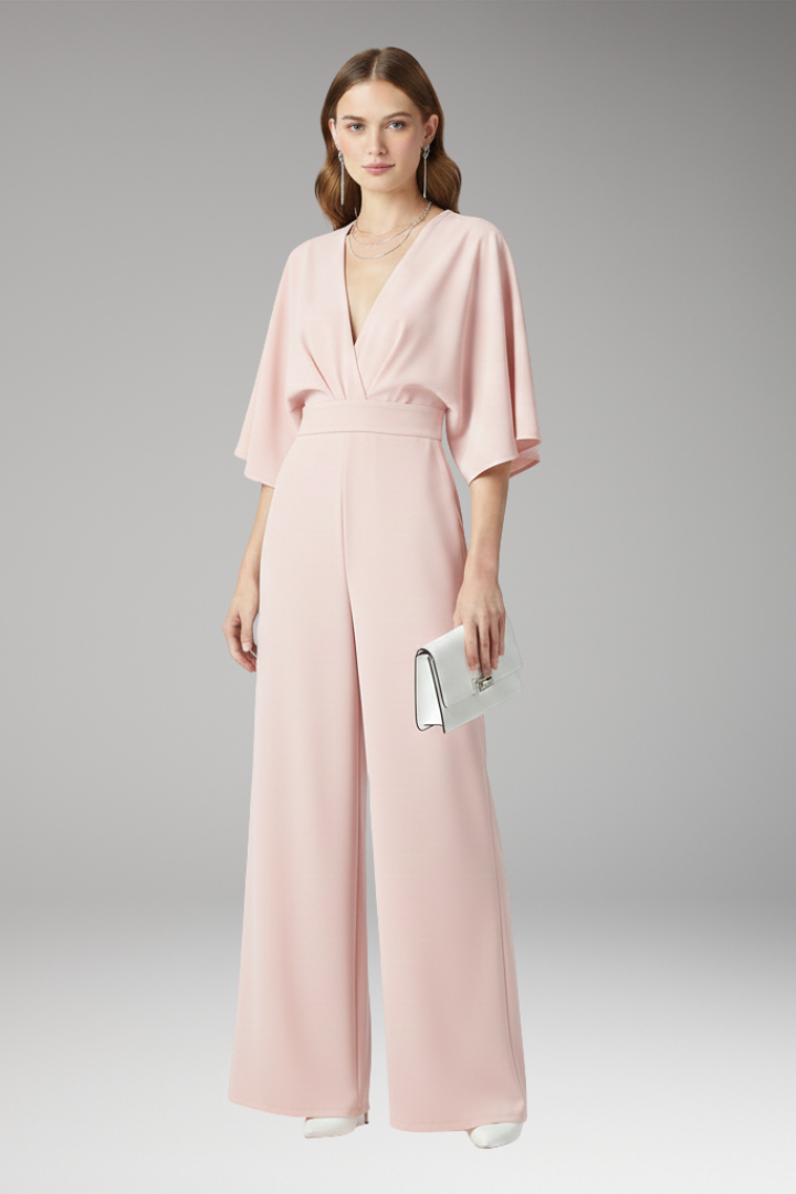 Women's Jumpsuit with V-Neckline and Straight Legs