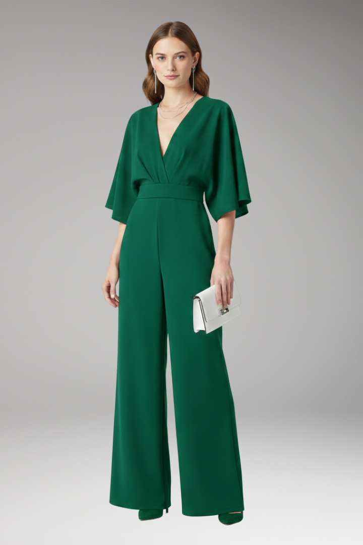 Women's Jumpsuit with V-Neckline and Straight Legs