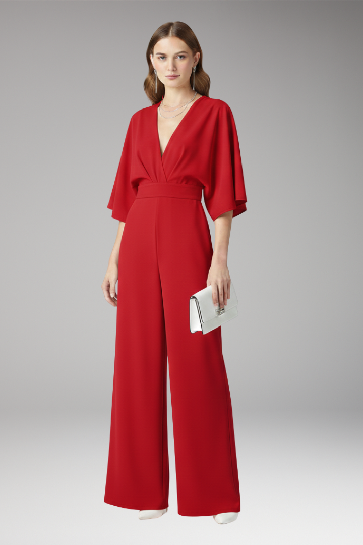 Women's Jumpsuit with V-Neckline and Straight Legs