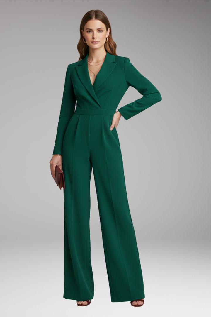 Women's Jumpsuit with Wrap Neckline and Wide Legs